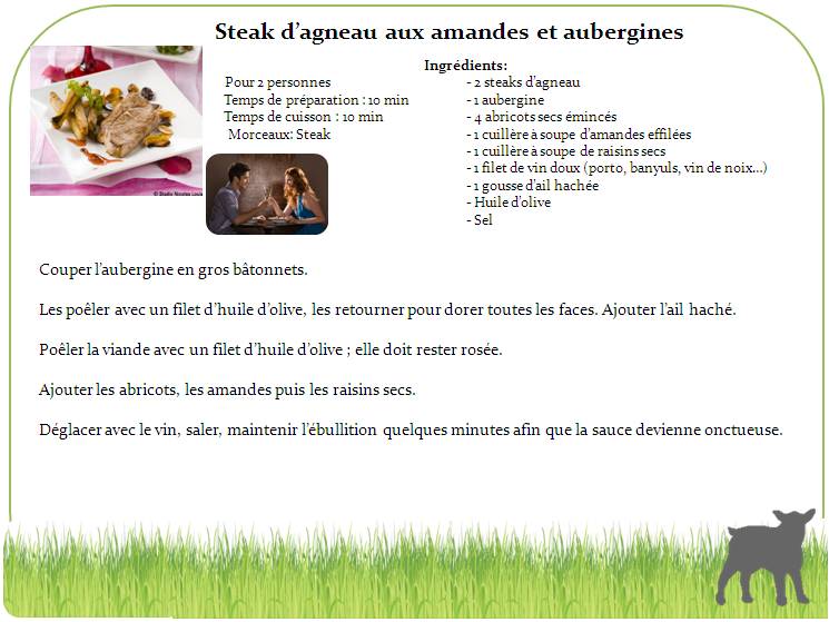 Steak d'agneau aux amandes ey aubergines